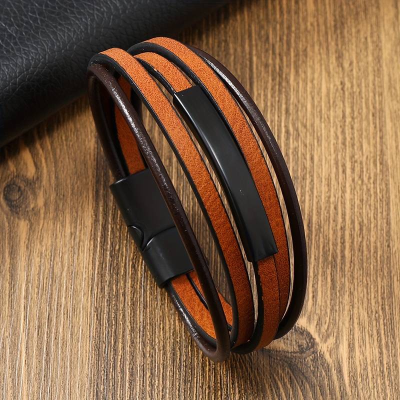 masculine men's multi-layer magnet buckle leather bracelet