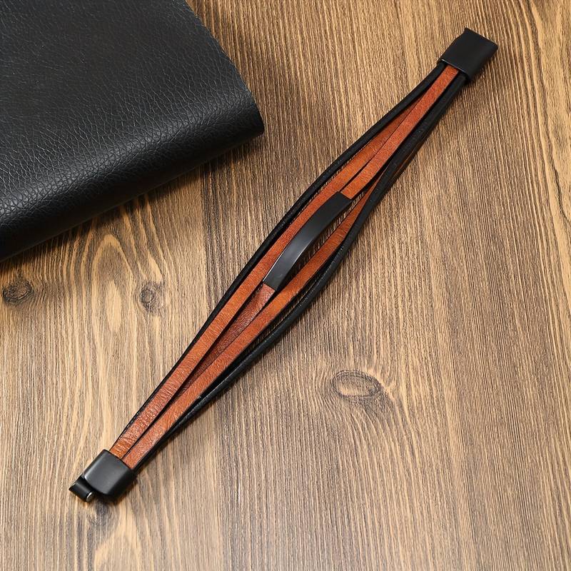 masculine men's multi-layer magnet buckle leather bracelet