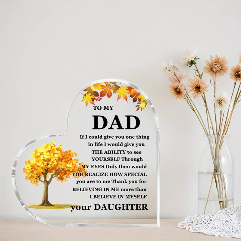 Cherished Dad Heart-Shaped Acrylic Keepsake - Perfect Father's Day Gift From Daughter, Elegant Home Decor