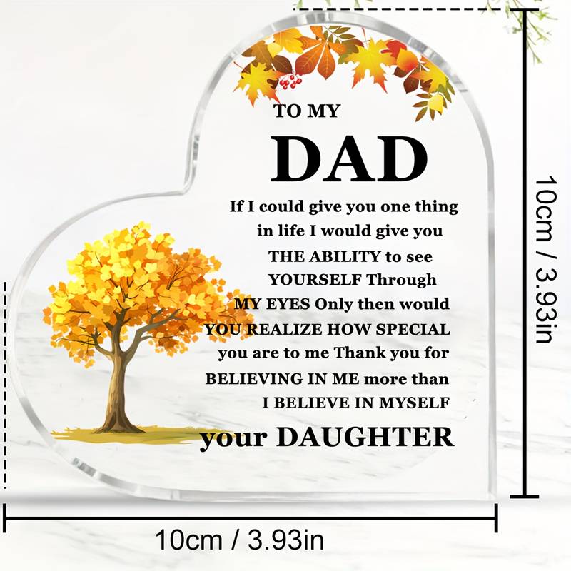 Cherished Dad Heart-Shaped Acrylic Keepsake - Perfect Father's Day Gift From Daughter, Elegant Home Decor