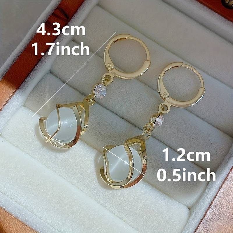 Moonstone Bead Shiny Rhinestone Dangle Earrings