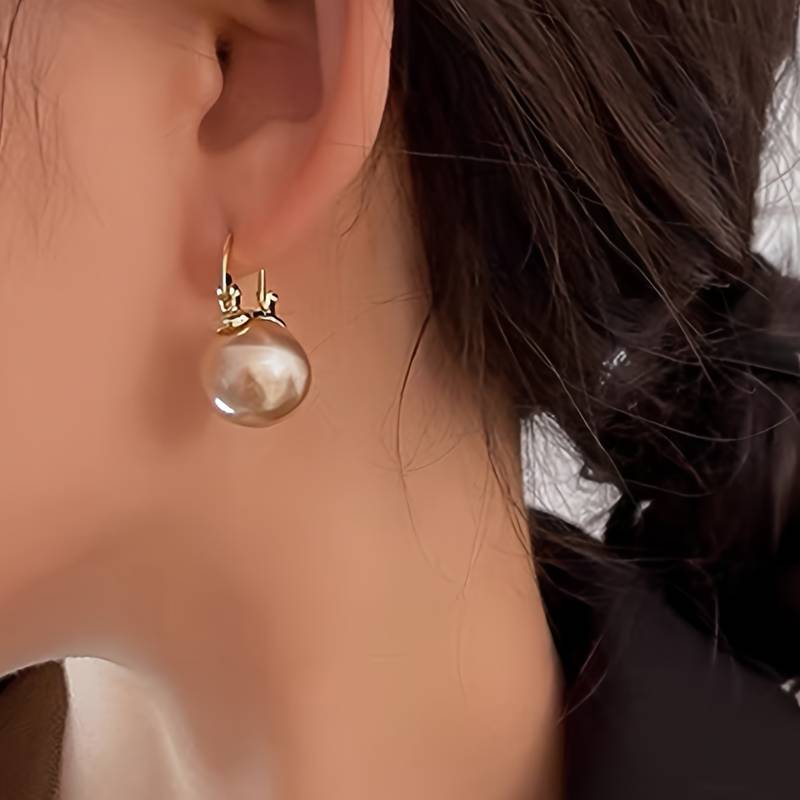 Pretty imitation pearl pendant hoop earrings