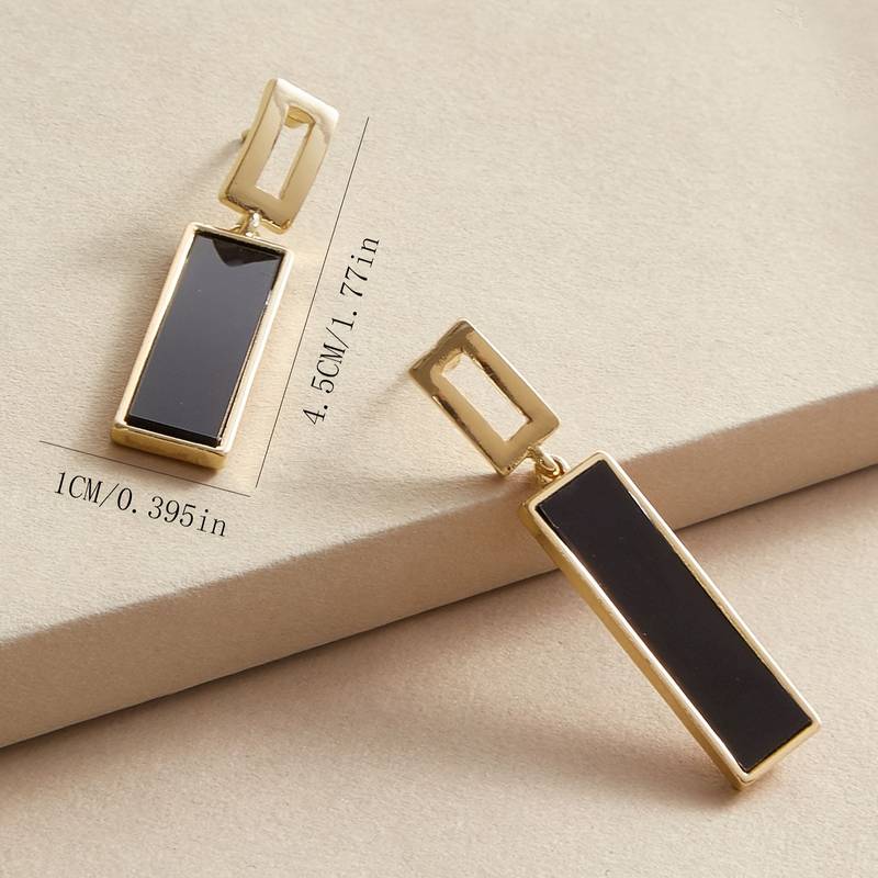Black square-shaped dangle earrings