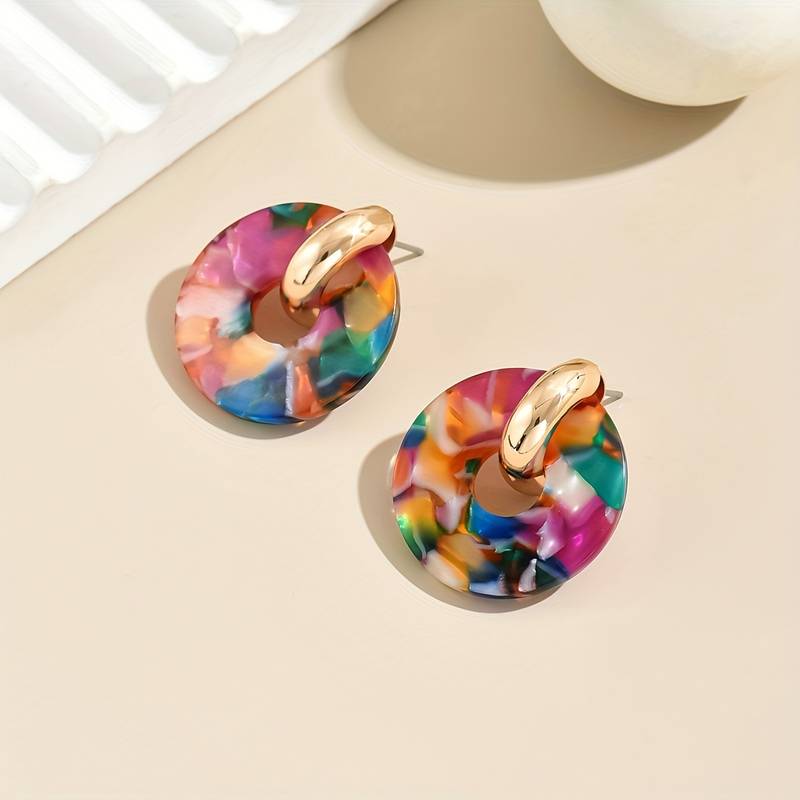 Vibrant coloured round acetate drops  earrings