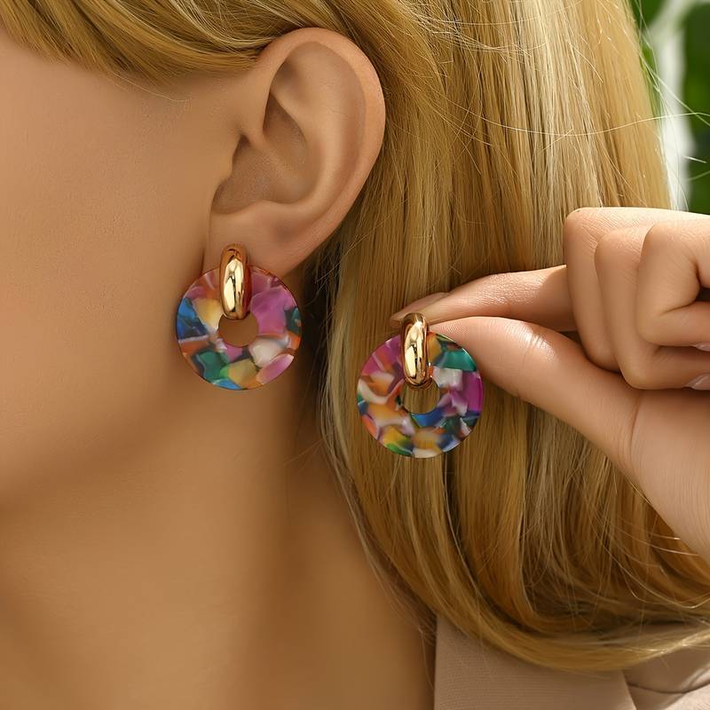 Vibrant coloured round acetate drops  earrings