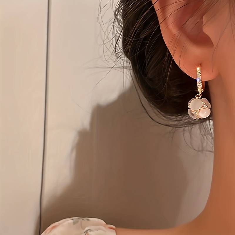 Exquisite Ball Design Moonstone Inlaid Dangle Earrings 