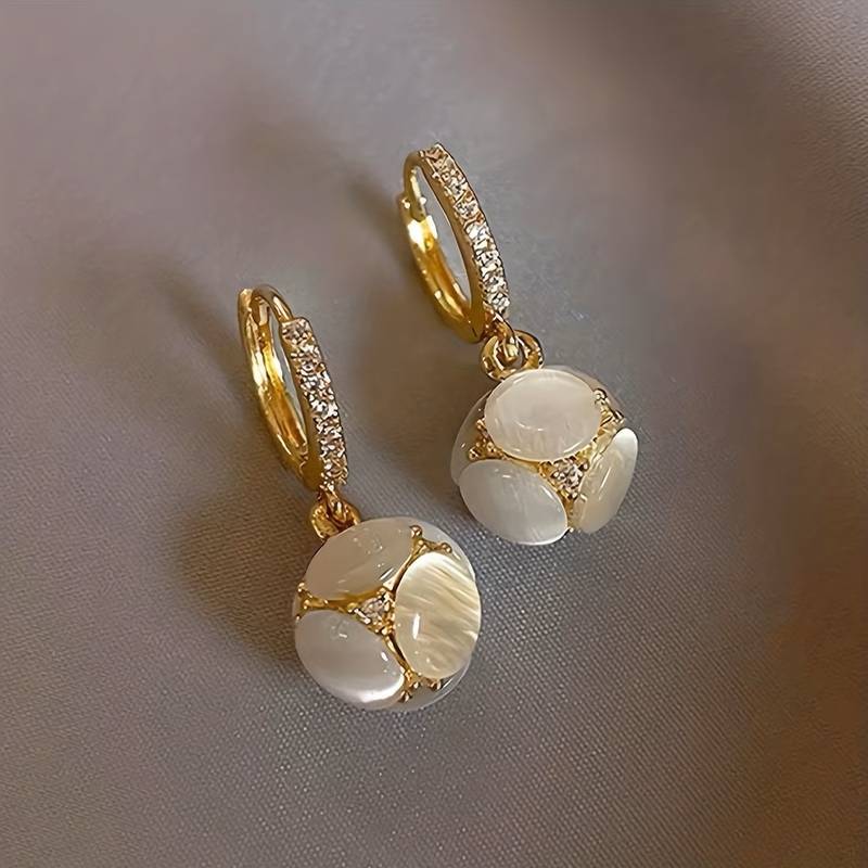 Exquisite Ball Design Moonstone Inlaid Dangle Earrings 