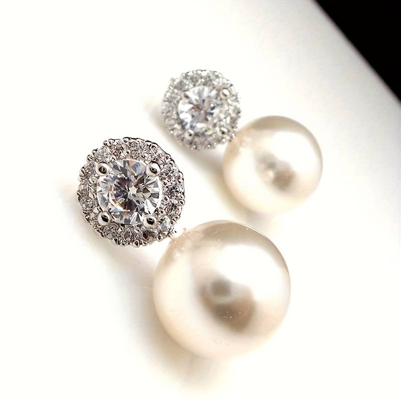 Imitation Pearl Rhinestone Stud Earrings 
