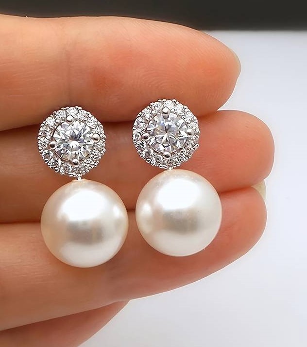 Imitation Pearl Rhinestone Stud Earrings 