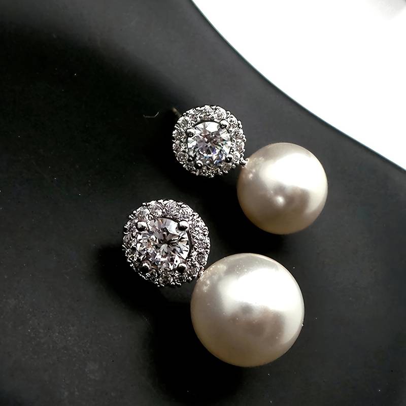 Imitation Pearl Rhinestone Stud Earrings 