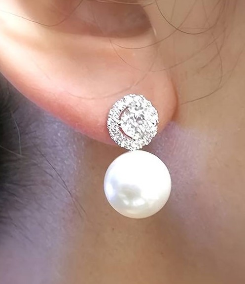 Imitation Pearl Rhinestone Stud Earrings 