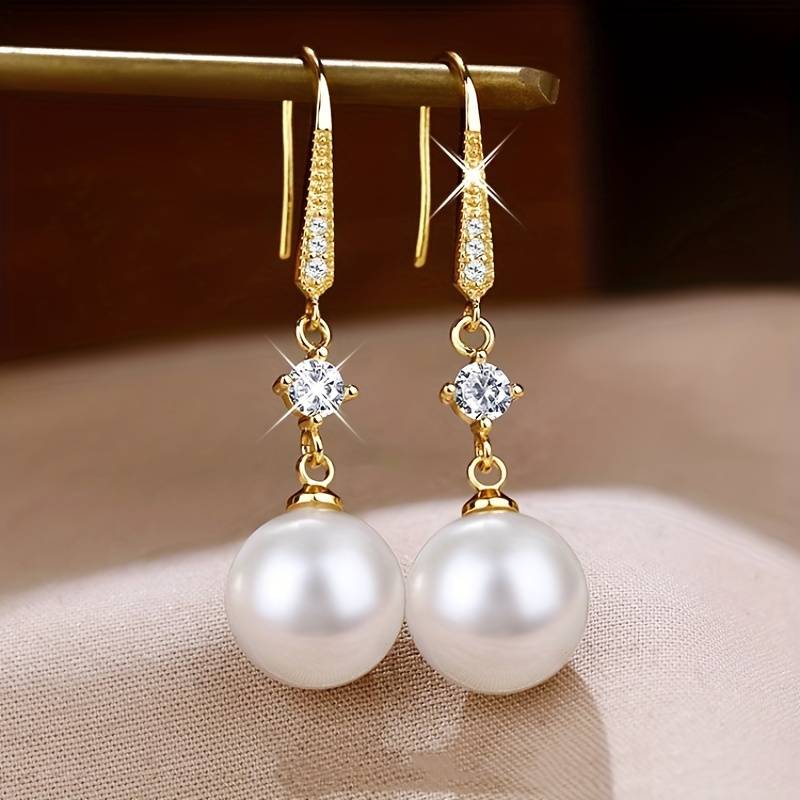  Timeless Elegance Faux pearl and shining rhinestone drop earrings