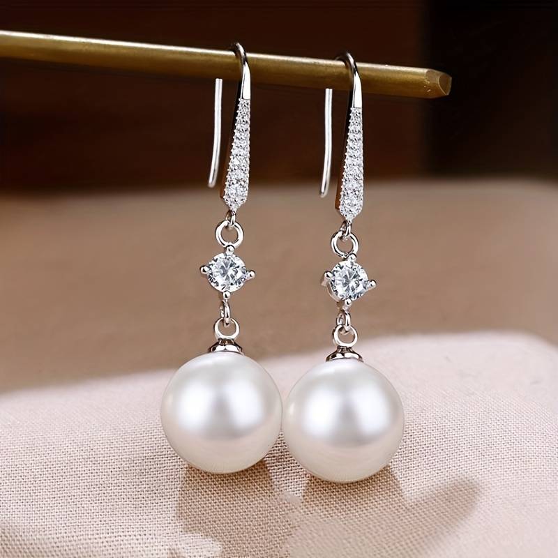  Timeless Elegance Faux pearl and shining rhinestone drop earrings