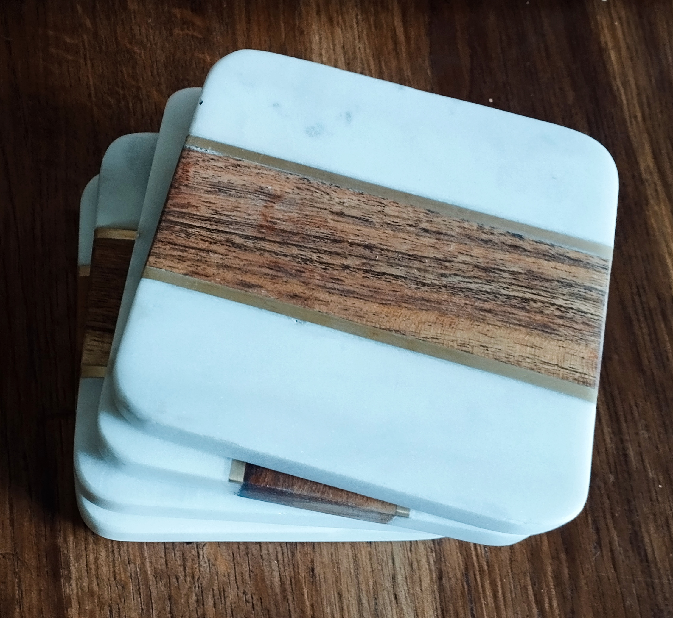 Set of 4 Handmade marble and wood coasters