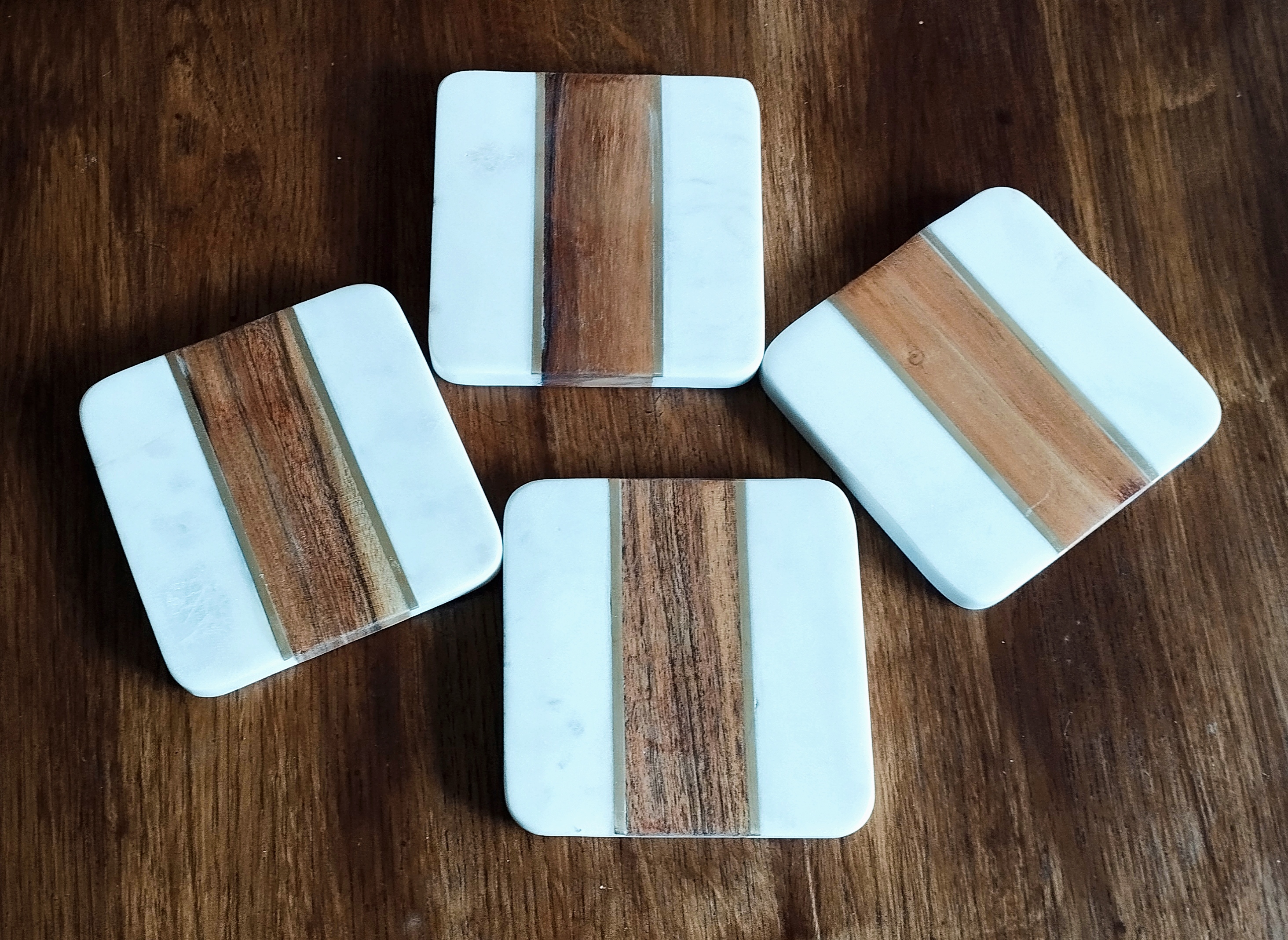 Set of 4 Handmade marble and wood coasters 