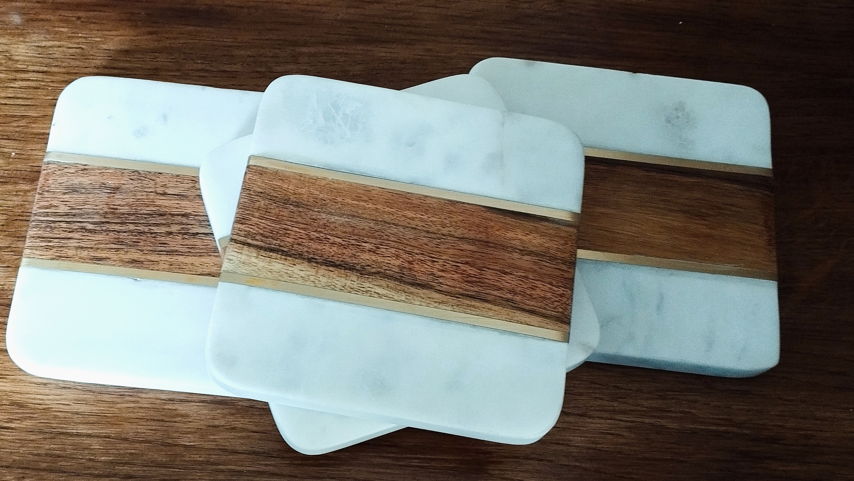 Set of 4 Handmade marble and wood coasters 