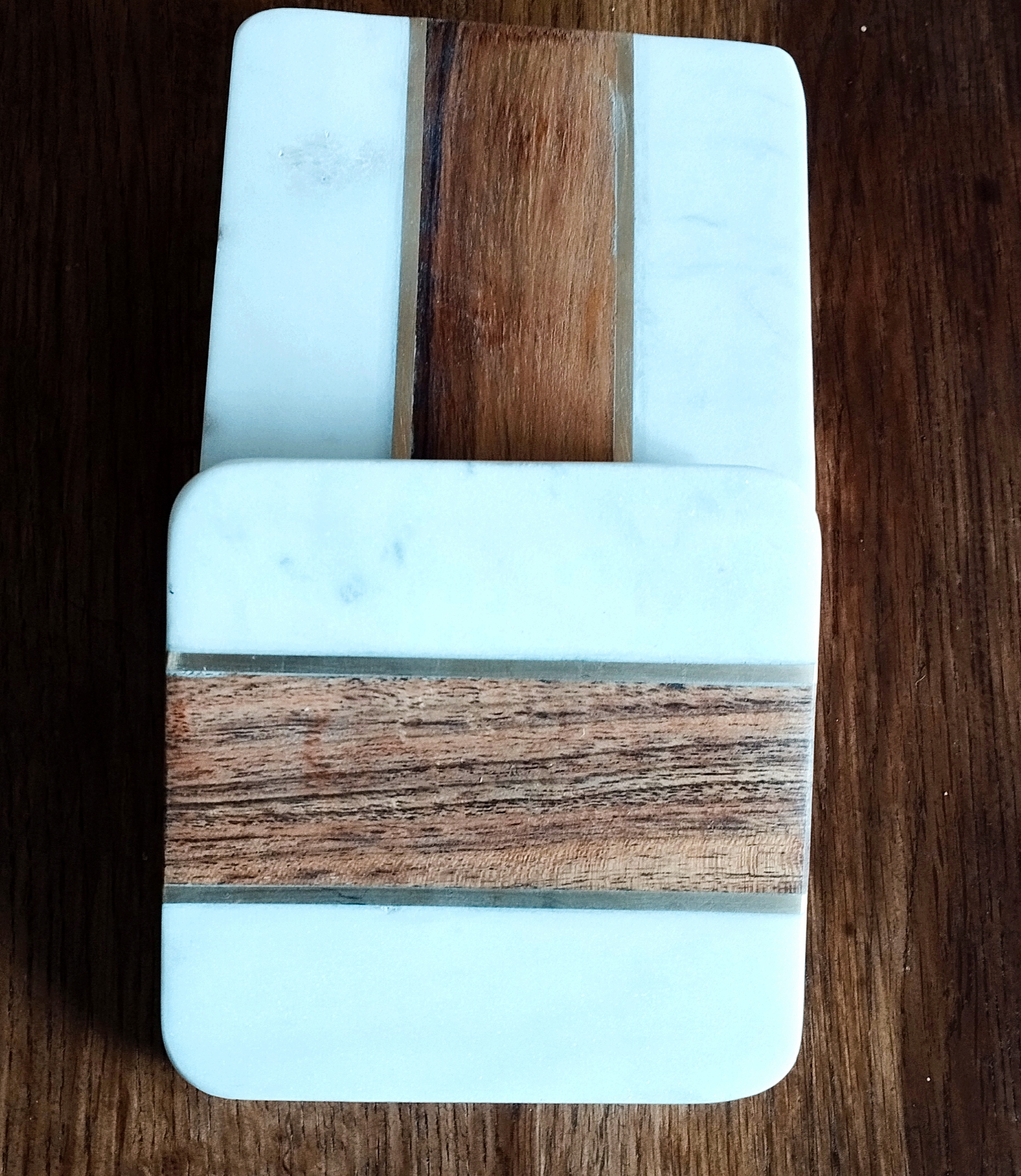 Set of 4 Handmade marble and wood coasters 