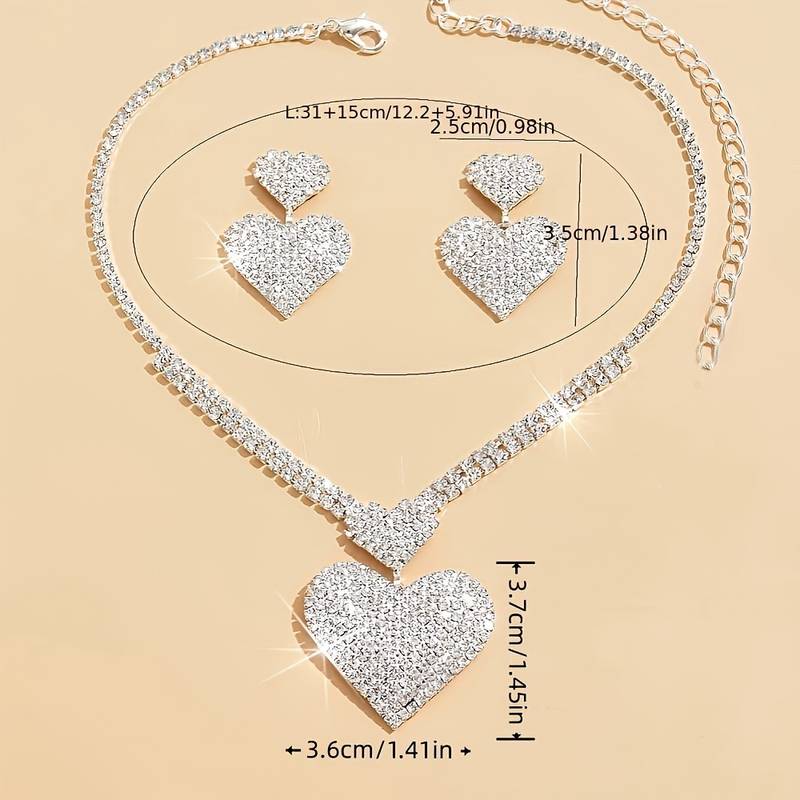 Glamorous Heart-Shaped Rhinestone Jewellery Set - Sparkling Pendant Necklace & Earrings For Weddings, Parties, Jewellery Sets For Women
