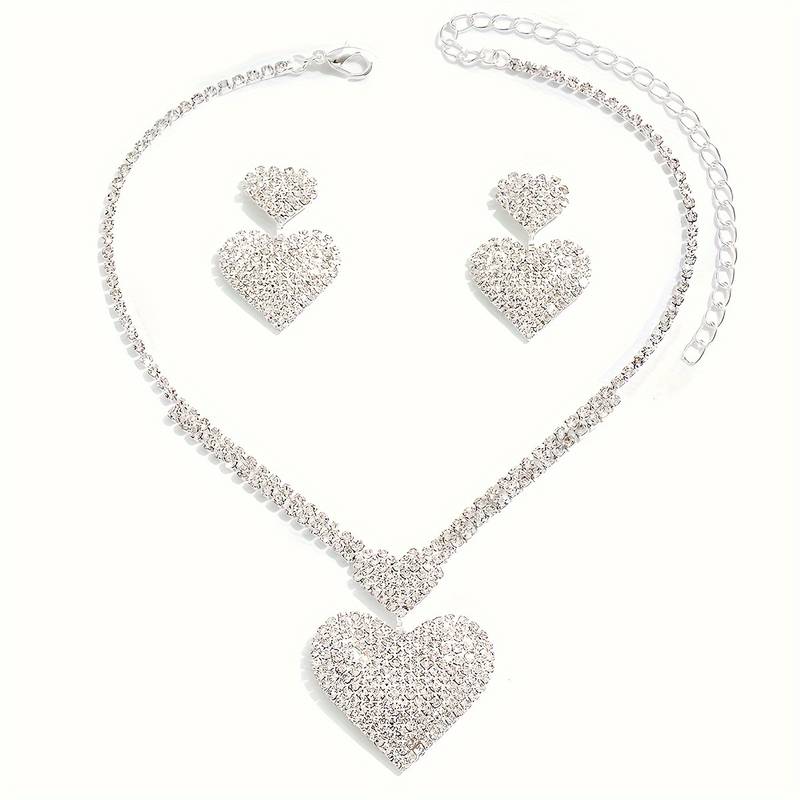 Glamorous Heart-Shaped Rhinestone Jewellery Set - Sparkling Pendant Necklace & Earrings For Weddings, Parties, Jewellery Sets For Women