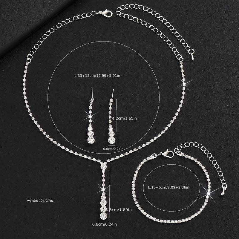 Pair Dangle Earrings +1 Pc Necklace With Shiny Round Tassel Pendant Copper Jewellery Set Rhinestones