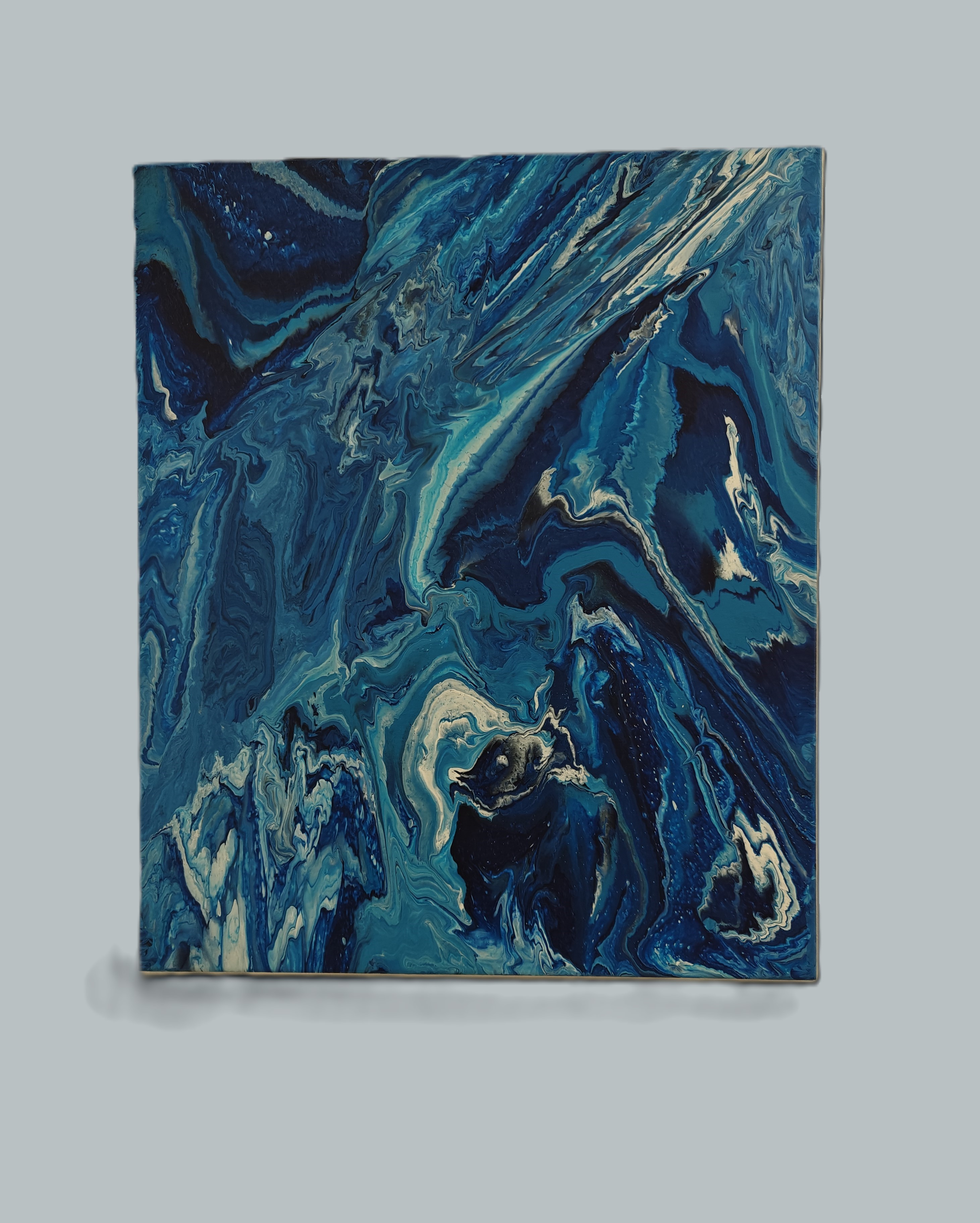 Dynamic Swirl of Vibrant Blue and Pristine White Abstract Art Painting