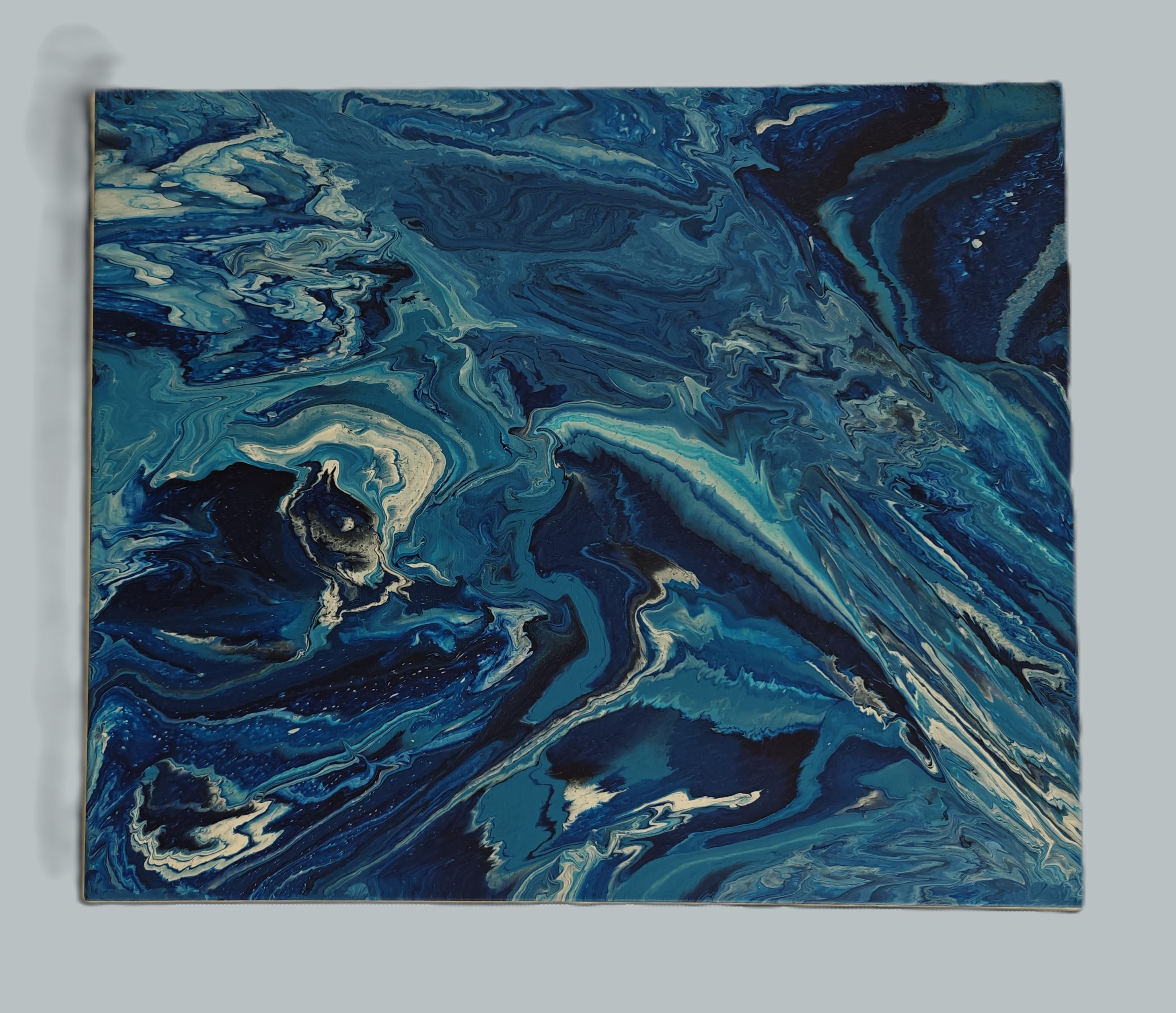 Dynamic Swirl of Vibrant Blue and Pristine White Abstract Art Painting