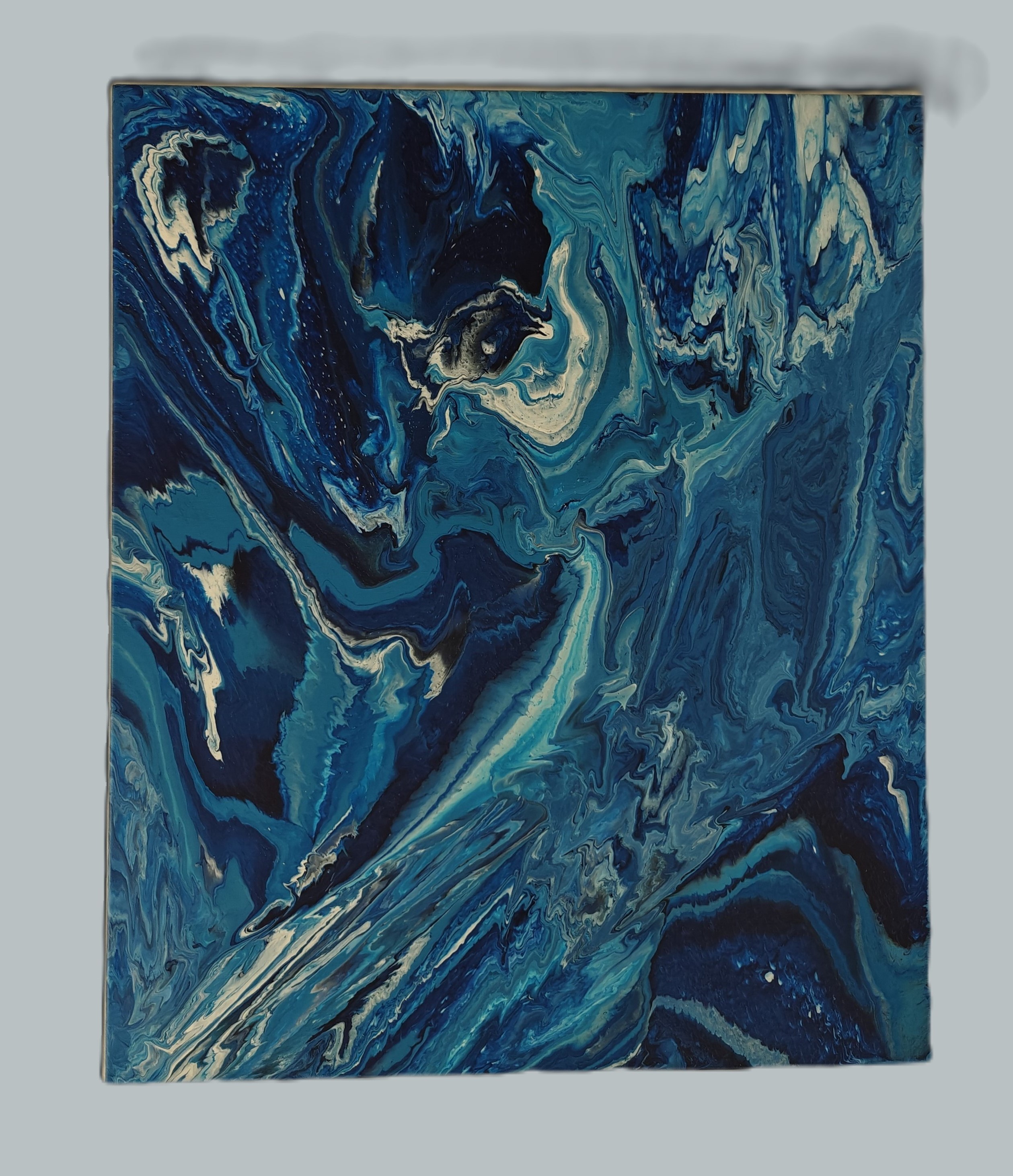 Dynamic Swirl of Vibrant Blue and Pristine White Abstract Art Painting