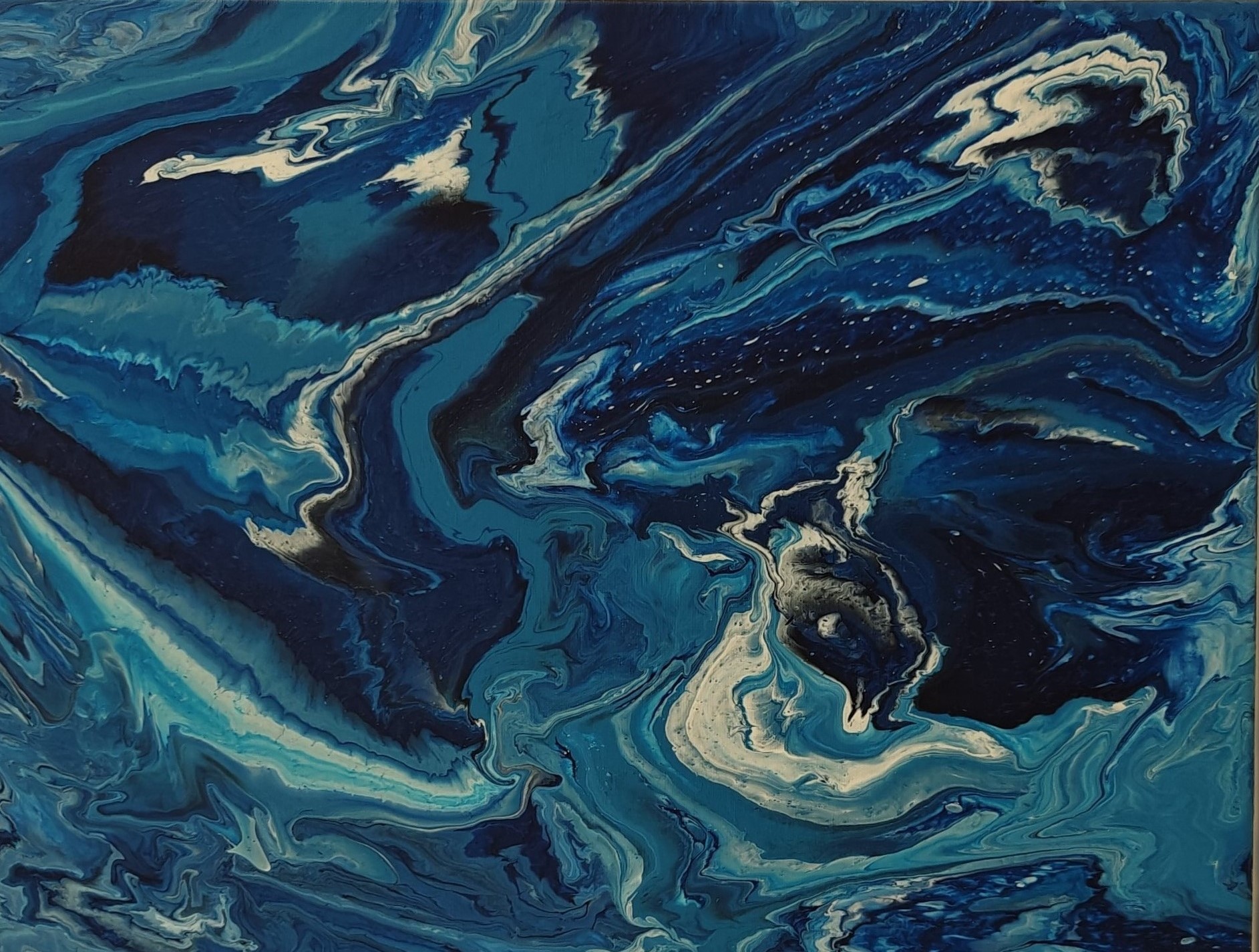 Dynamic Swirl of Vibrant Blue and Pristine White Abstract Art Painting