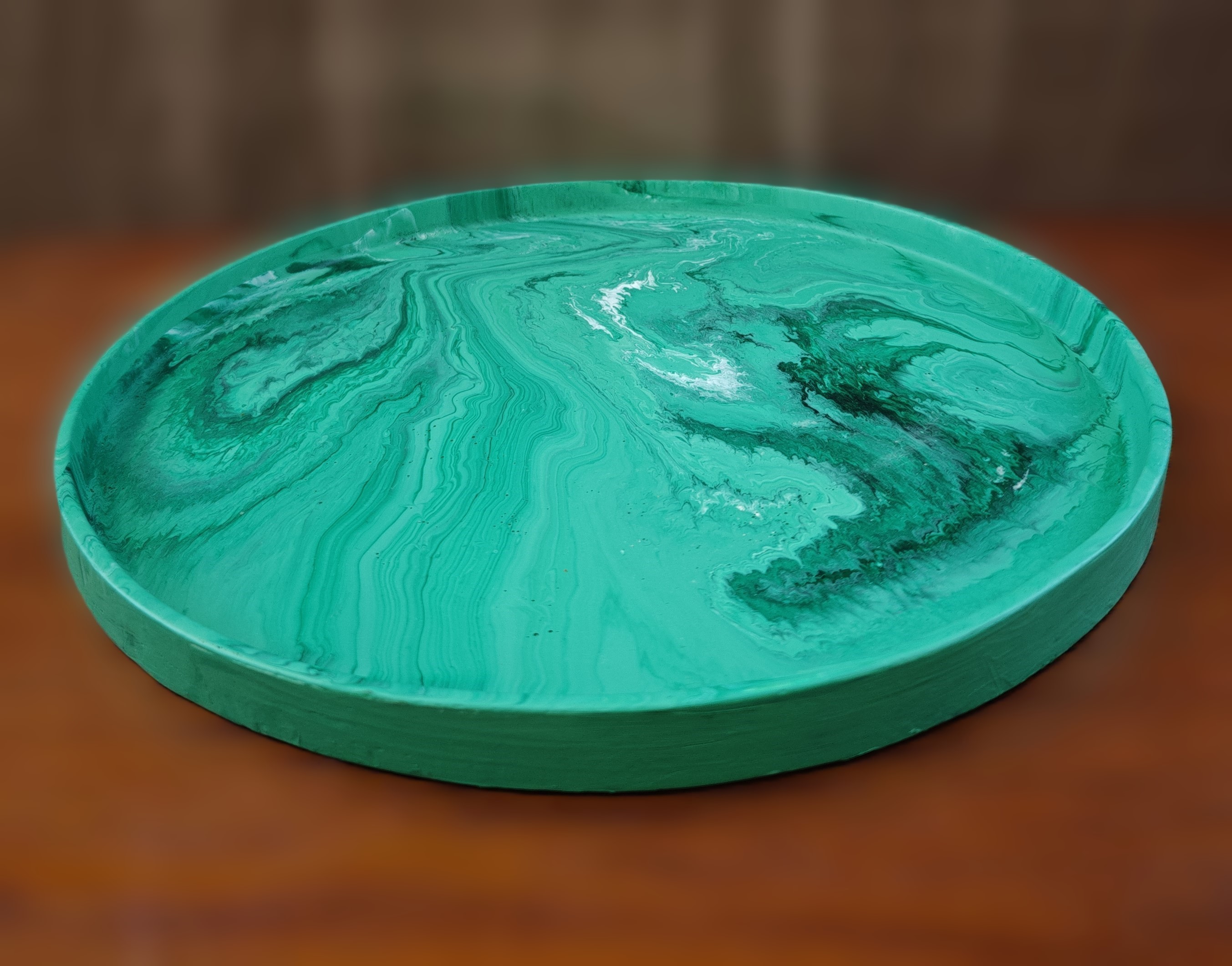 Handmade Elegant green swirl design concrete tray 