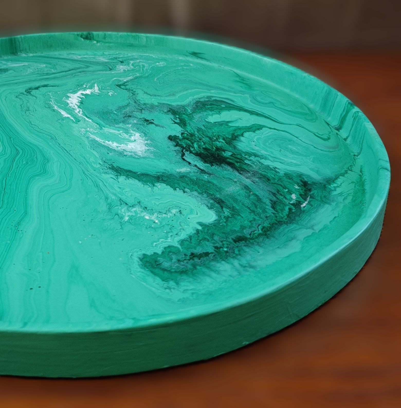 Handmade Elegant green swirl design concrete tray 