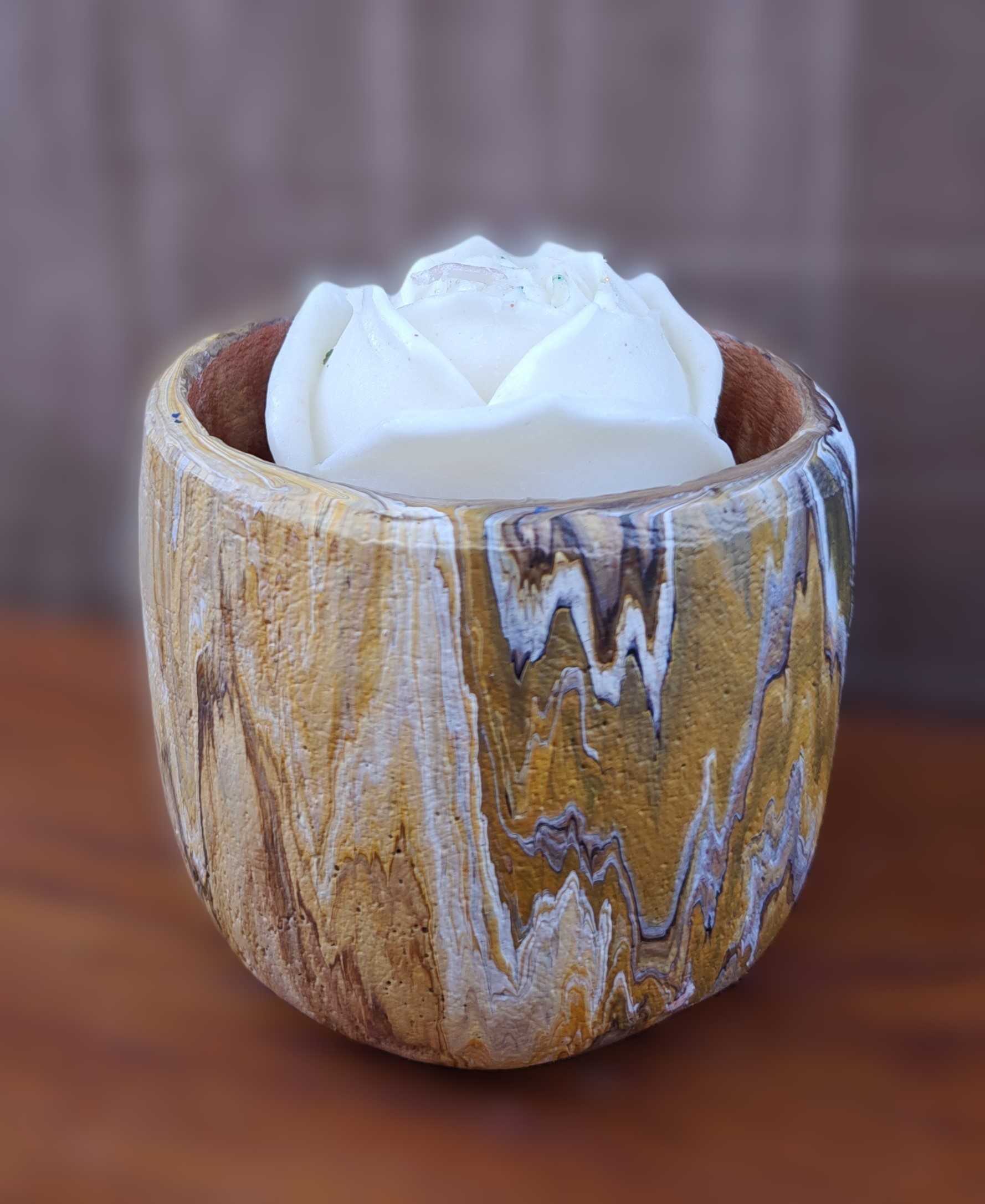 Marble Candle Holder with Rose Candle