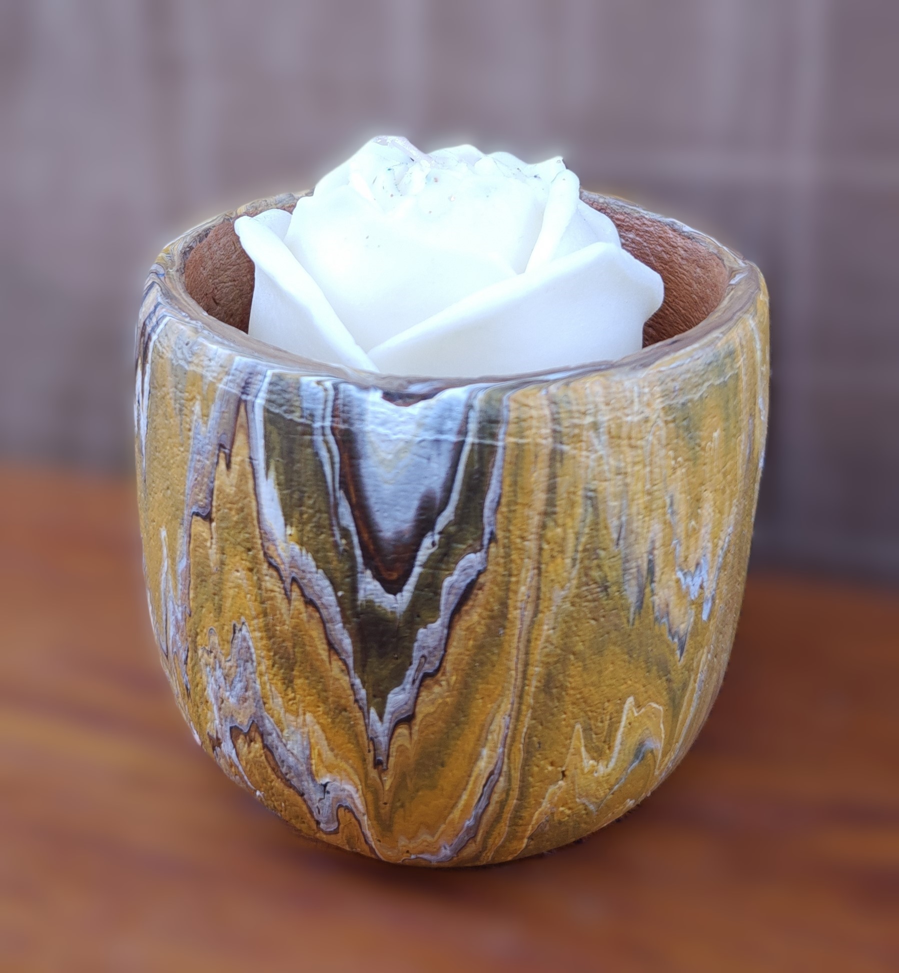 Marble Candle Holder with Rose Candle