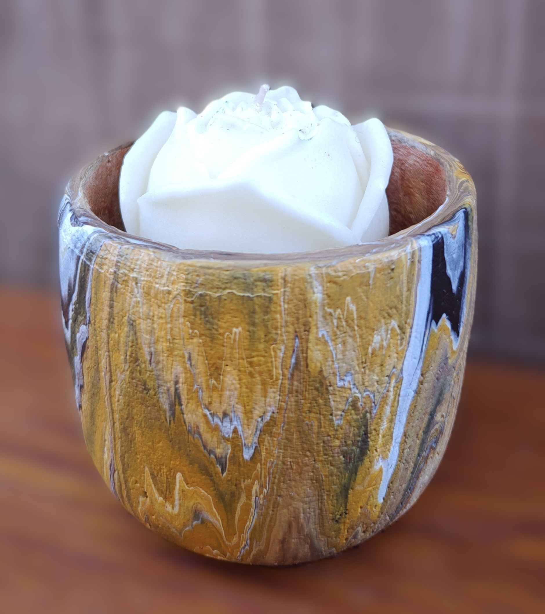 Marble Candle Holder with Rose Candle