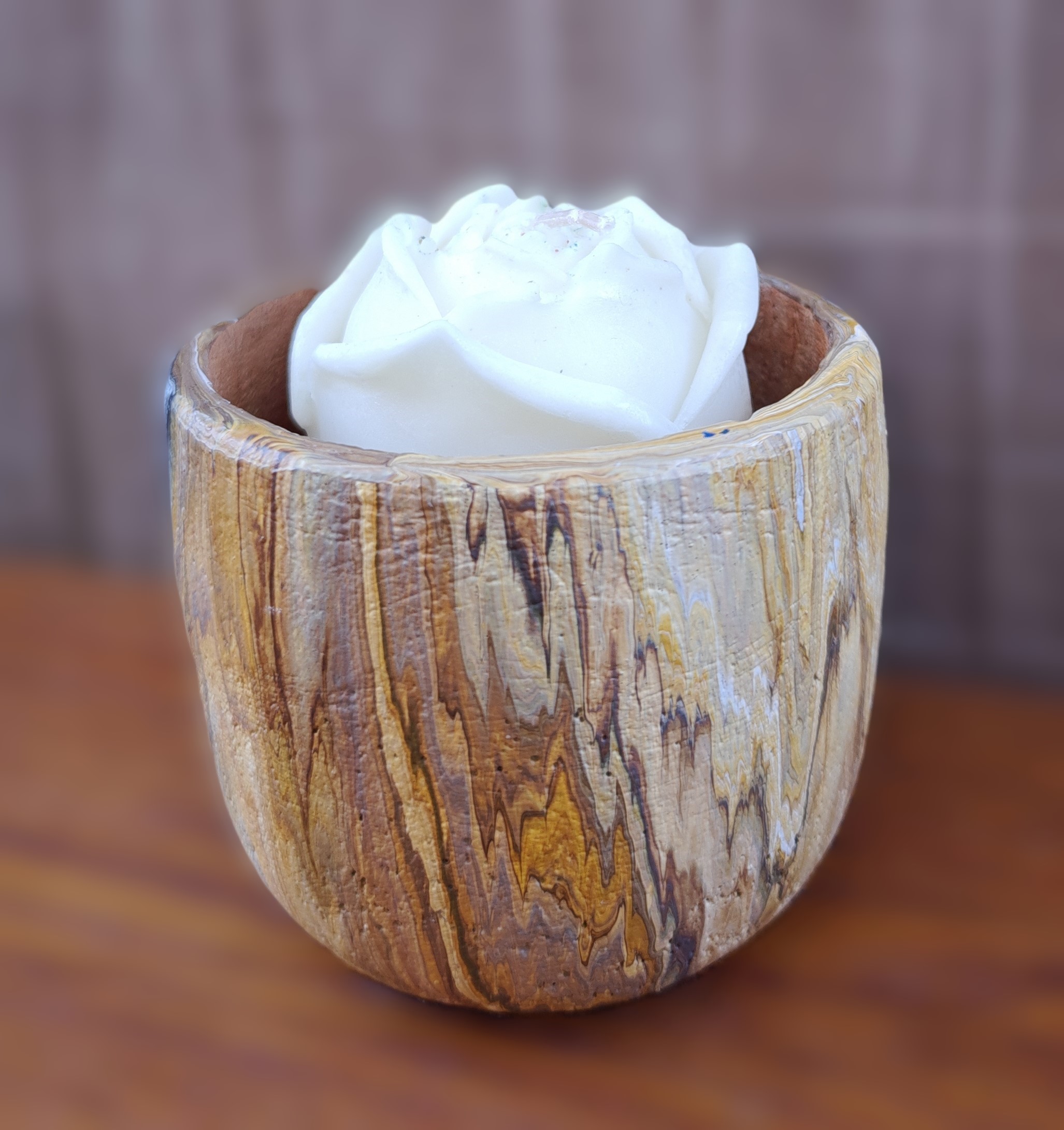 Marble Candle Holder with Rose Candle