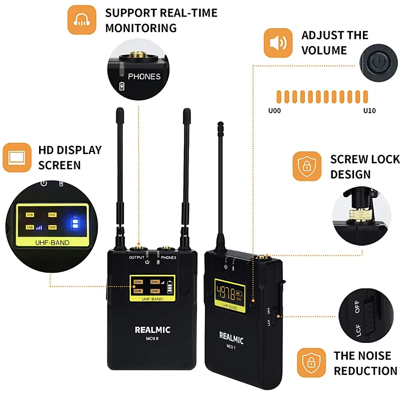 REALMIC MC9F Wireless Lavalier Microphone 4-Pack