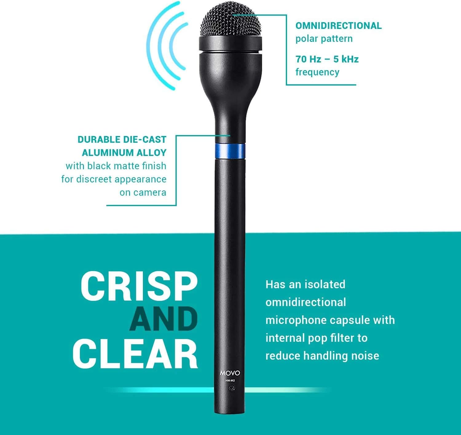 Movo HM-M2 Dynamic Omnidirectional Handheld Interview Microphone