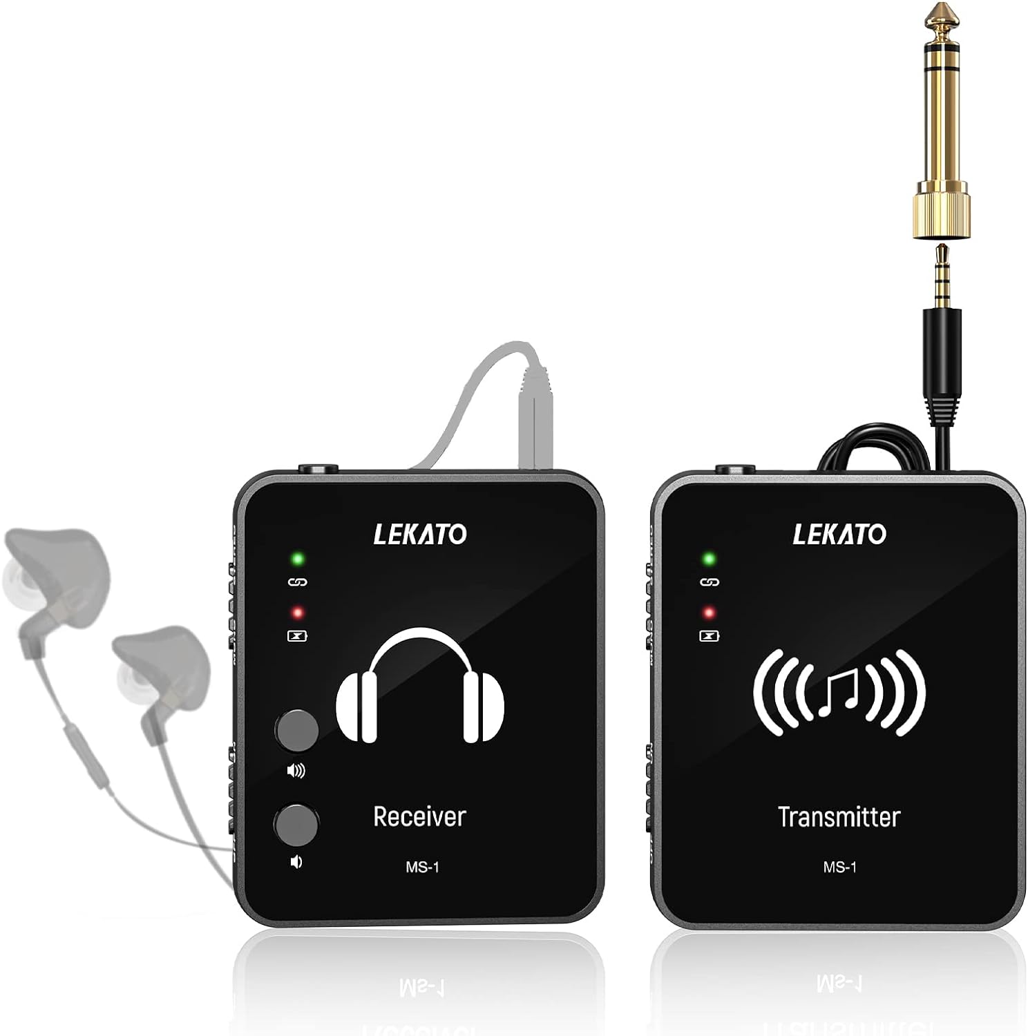 LEKATO MS-1 Wireless in Ear Monitor System 2.4G Stereo Wireless IEM System with Transmitter Beltpack Receiver Automatic Pairing, for Studio, Band Rehearsal