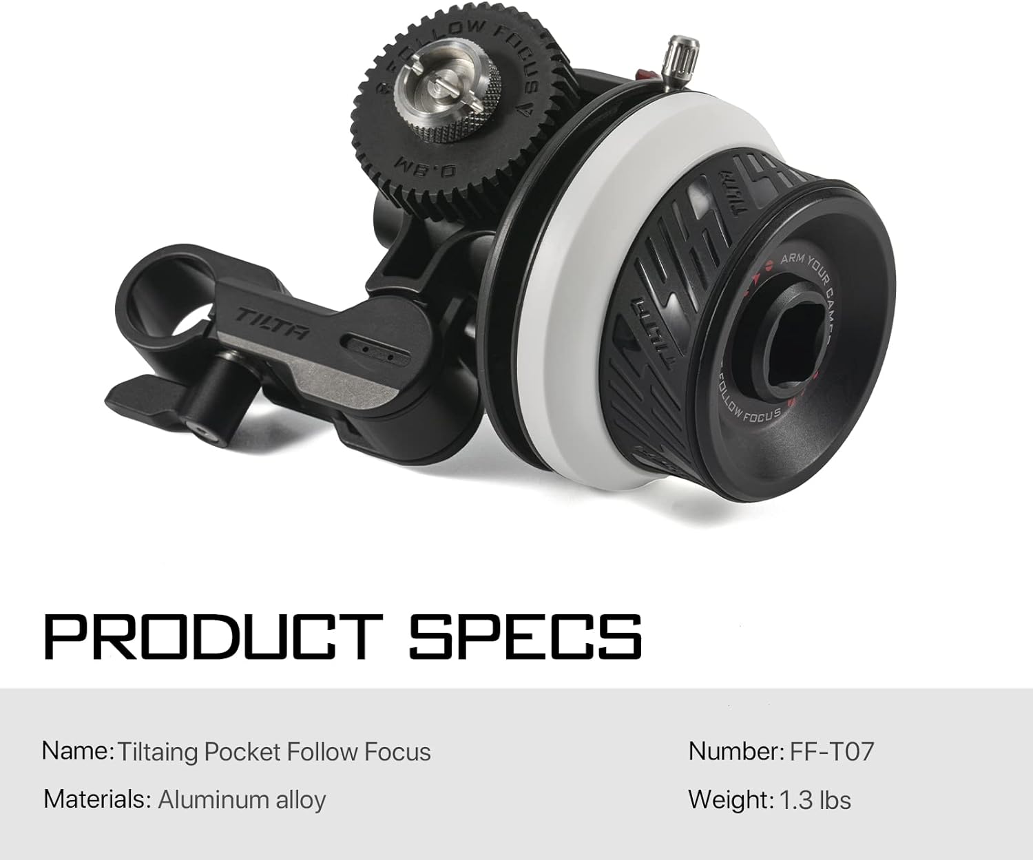 Tilta Pocket Follow Focus Precise AB Stops Focus Gear Ring Pull Focus Aluminum 15mm Rod & Rod Holder Work wVarious Lens Sizes Damping & Non Slip Grip FF-T07