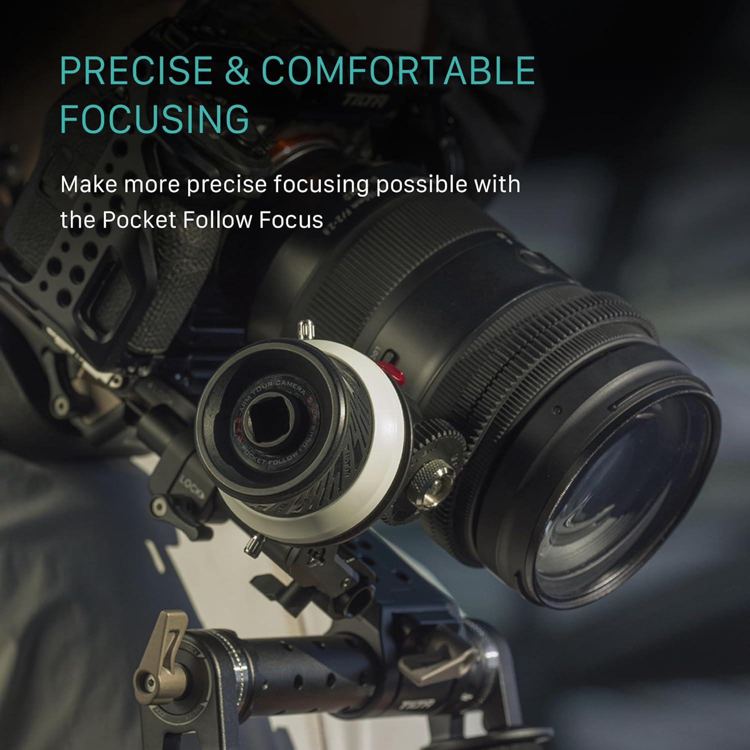 Tilta Pocket Follow Focus  Precise AB Stops  Focus Gear Ring  Pull Focus  Aluminum 15mm Rod & Rod Holder  Work wVarious Lens Sizes  Damping & Non Slip Grip  FF-T07