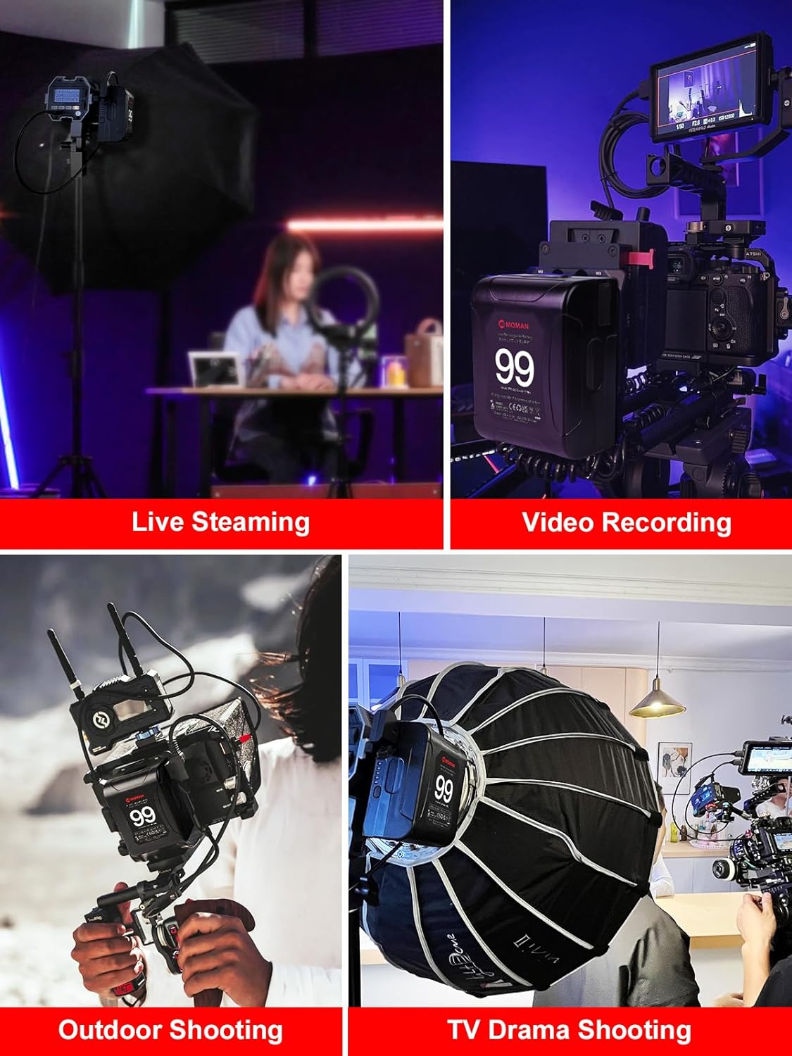 Moman Mini V-Lock Mount Power 99Wh 15A Up to 200W Draw with Dual D-Tap & USB Outputs for BMPCC 4k 6k Camcorders Cameras LED Lights,...