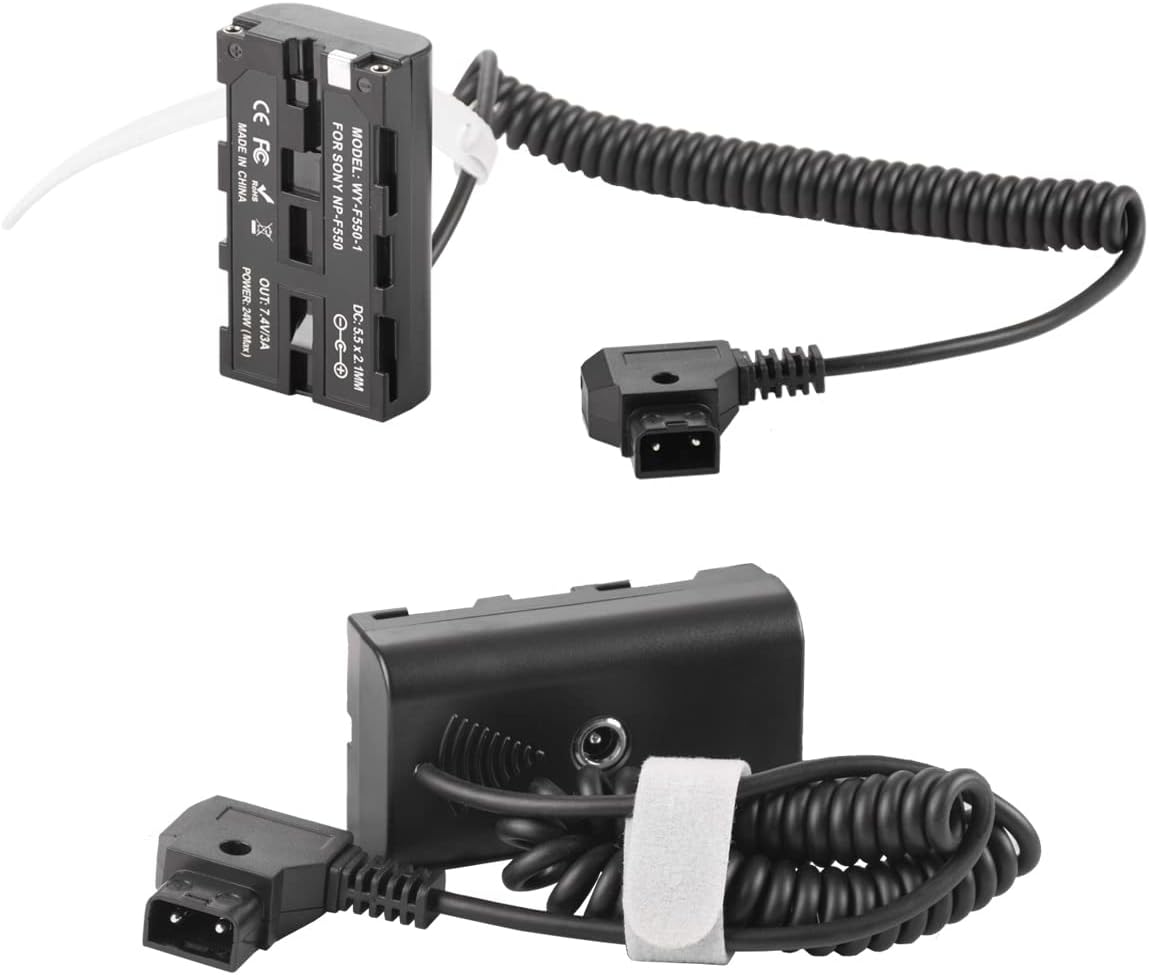 D-tap Coiled Power Cable to NP-F550 Dummy Battery Compatible with Sony NP-F550/770/570 NP-F970 Power LED Light Feelworld Atomos Ninja/Shinobi Monitor for V Mount Battery