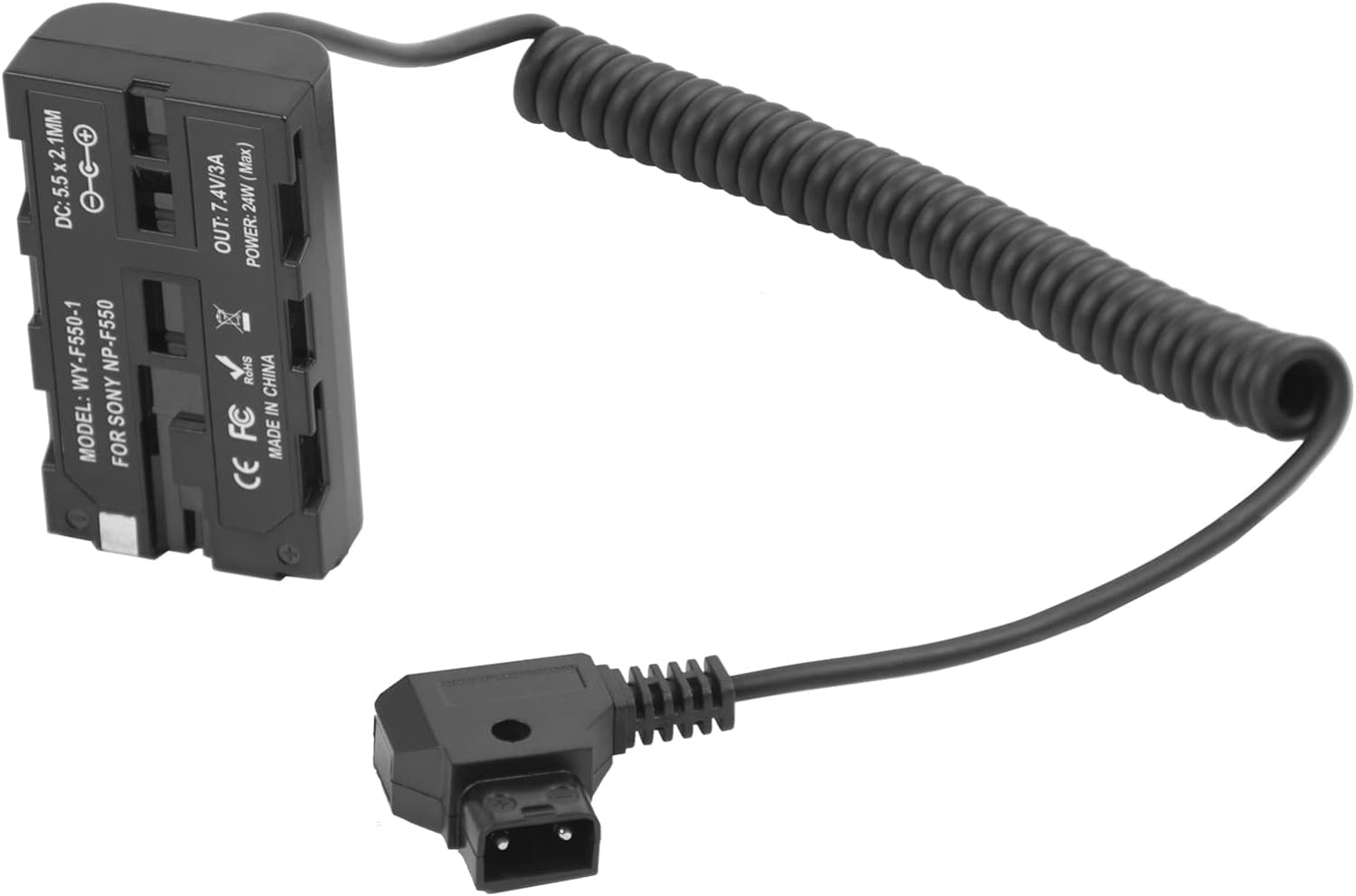 D-tap Coiled Power Cable to NP-F550 Dummy Battery Compatible with Sony NP-F550/770/570 NP-F970 Power LED Light Feelworld Atomos Ninja/Shinobi Monitor for V Mount Battery