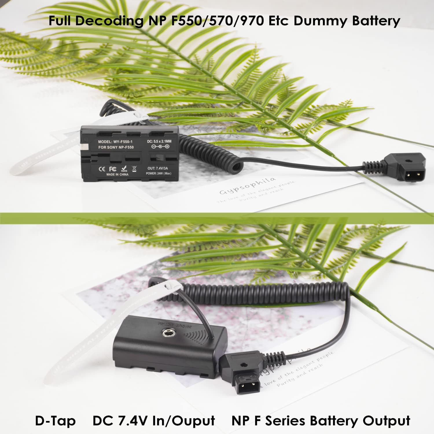D-tap Coiled Power Cable to NP-F550 Dummy Battery Compatible with Sony NP-F550/770/570 NP-F970 Power LED Light Feelworld Atomos Ninja/Shinobi Monitor for V Mount Battery