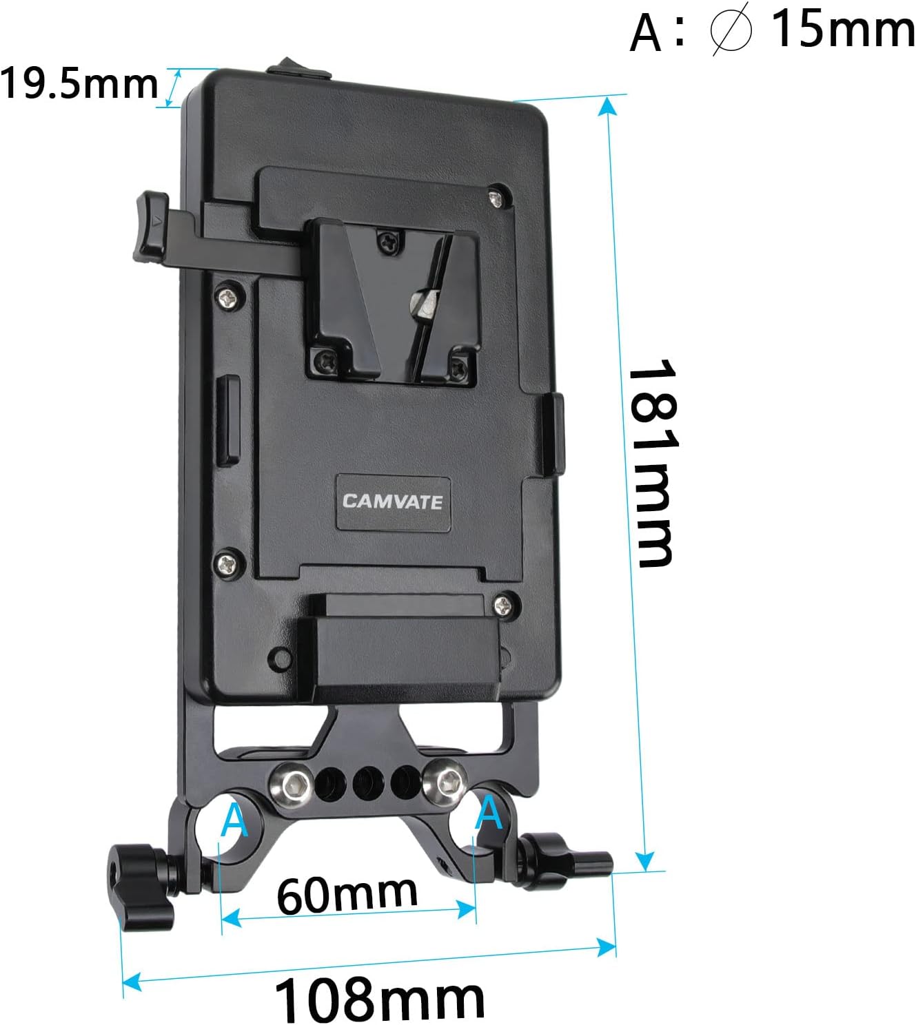 CAMVATE V Lock Mounting Plate Power Supply Splitter with 15mm Rod Clamp - 1524    