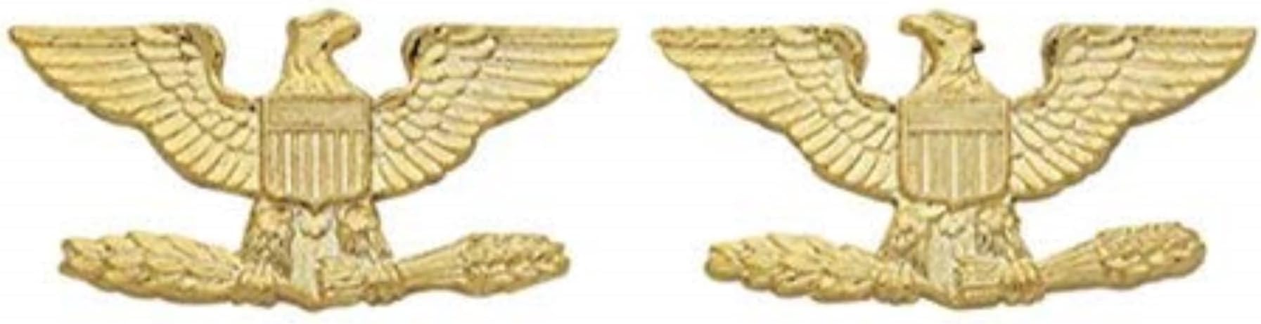 Brand: HWC COLONEL EAGLE GOLD UNIFORM COLLAR BRASS PINS INSIGNIA EMBLEM ARMY MILITARY POLICE, SMALL 1" x 1/2" (Sold as PAIR, 2 Included !)