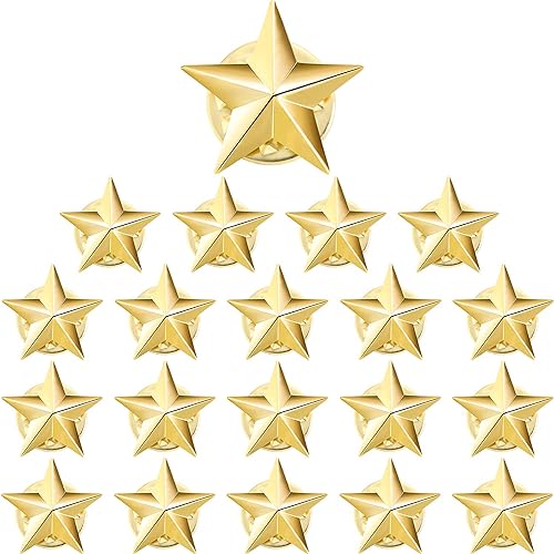 Hicarer 20 Pieces 5 Point Star Badge Gold Lapel Pin for 4th of July Memorial Day Veterans Day Independence Day Labor Day Theme Party Favor Costume Decorations (0.63 inch)