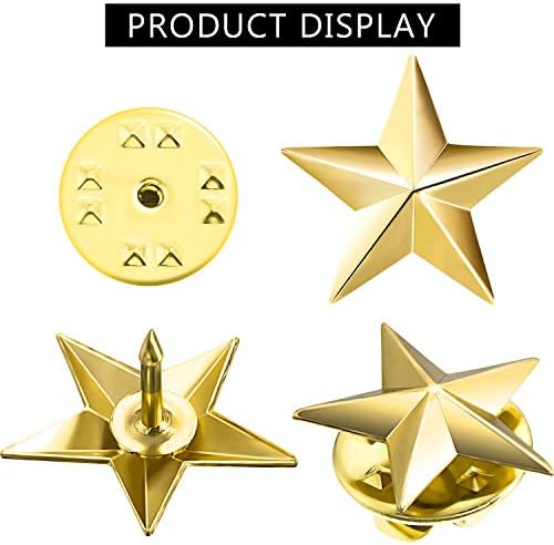 Hicarer 20 Pieces 5 Point Star Badge Gold Lapel Pin for 4th of July Memorial Day Veterans Day Independence Day Labor Day Theme Party Favor Costume Decorations (0.63 inch)