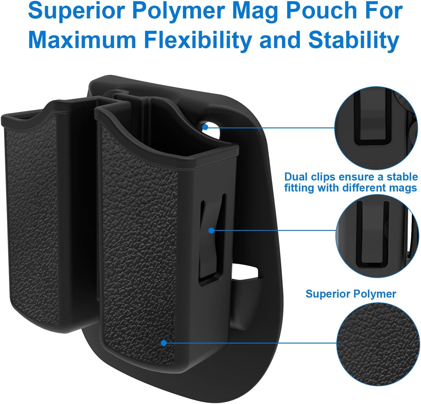  Universal Double Magazine Holder - Lightweight and Durable Double Magazine Pouch for 9mm/.40/.357/.380 Calibers, Adjustable Mag Pouch for Glock, Taurus,...
