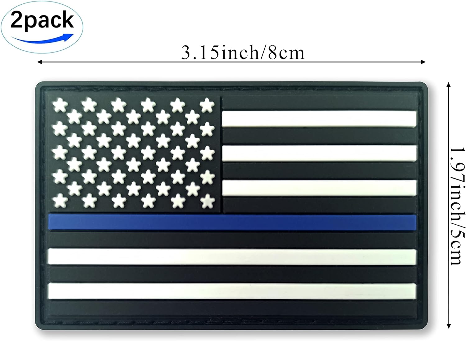 QQSD Thin Blue Line American Flag Patch Police Tactical Patch - PVC Hook and Loop Fastener Patch, 2 Pack