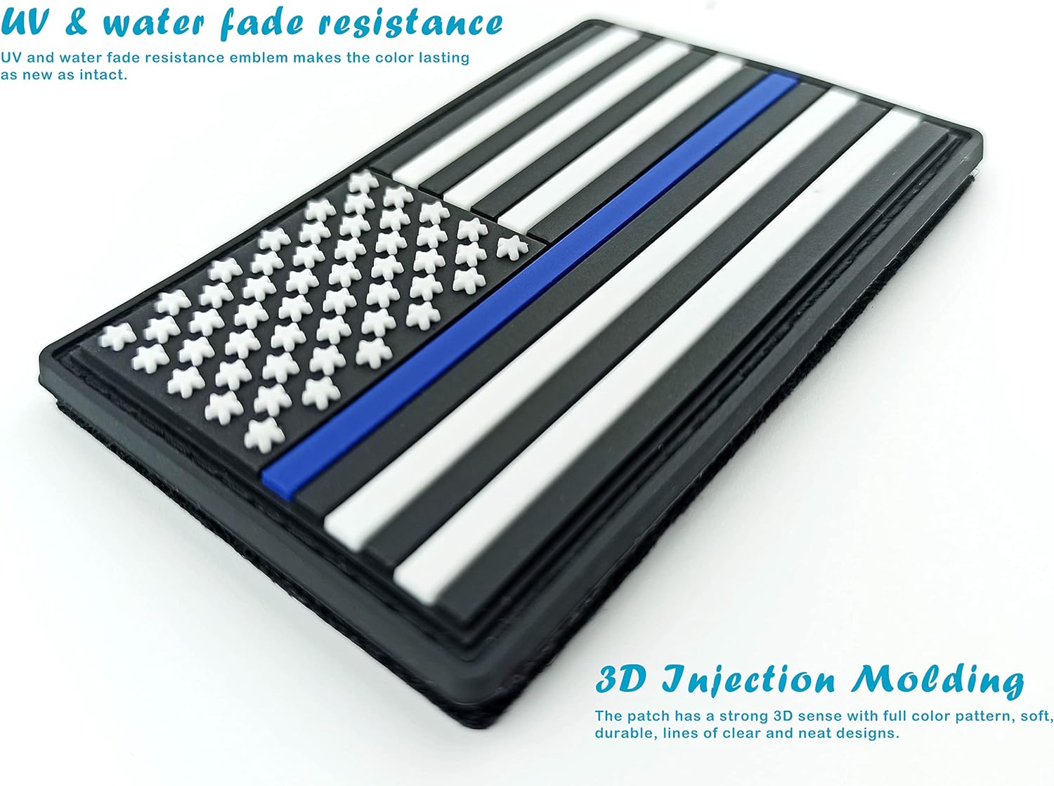 QQSD Thin Blue Line American Flag Patch Police Tactical Patch - PVC Hook and Loop Fastener Patch, 2 Pack